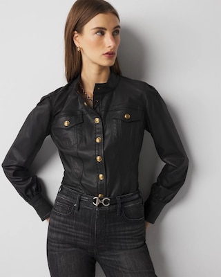 Long Sleeve Coated Denim Shirt White House Black Market